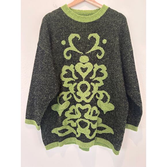 Wool Blend Sweater Tunic Pattern Green Made in Italy Oversized - Picture 4 of 8